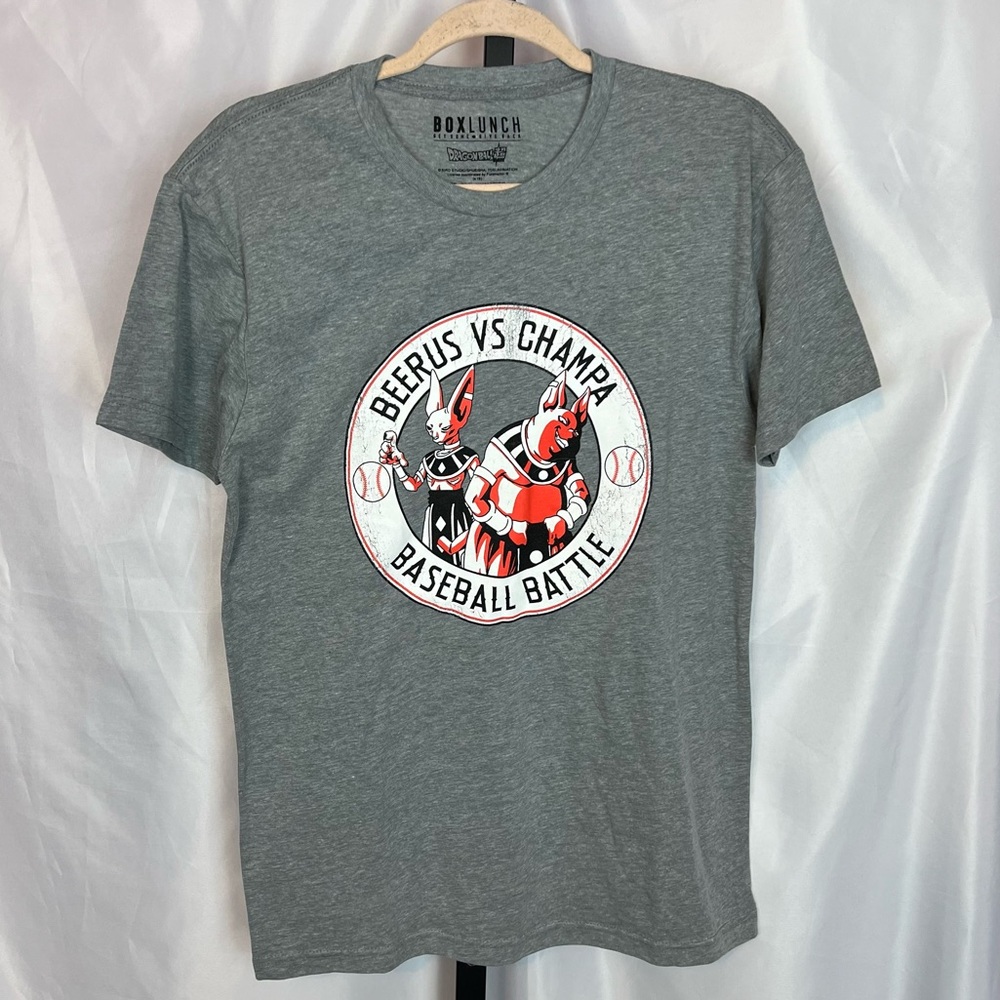 Dragon Ball Super Beerus Vs Champa Baseball Battle T-Shirt, size Small